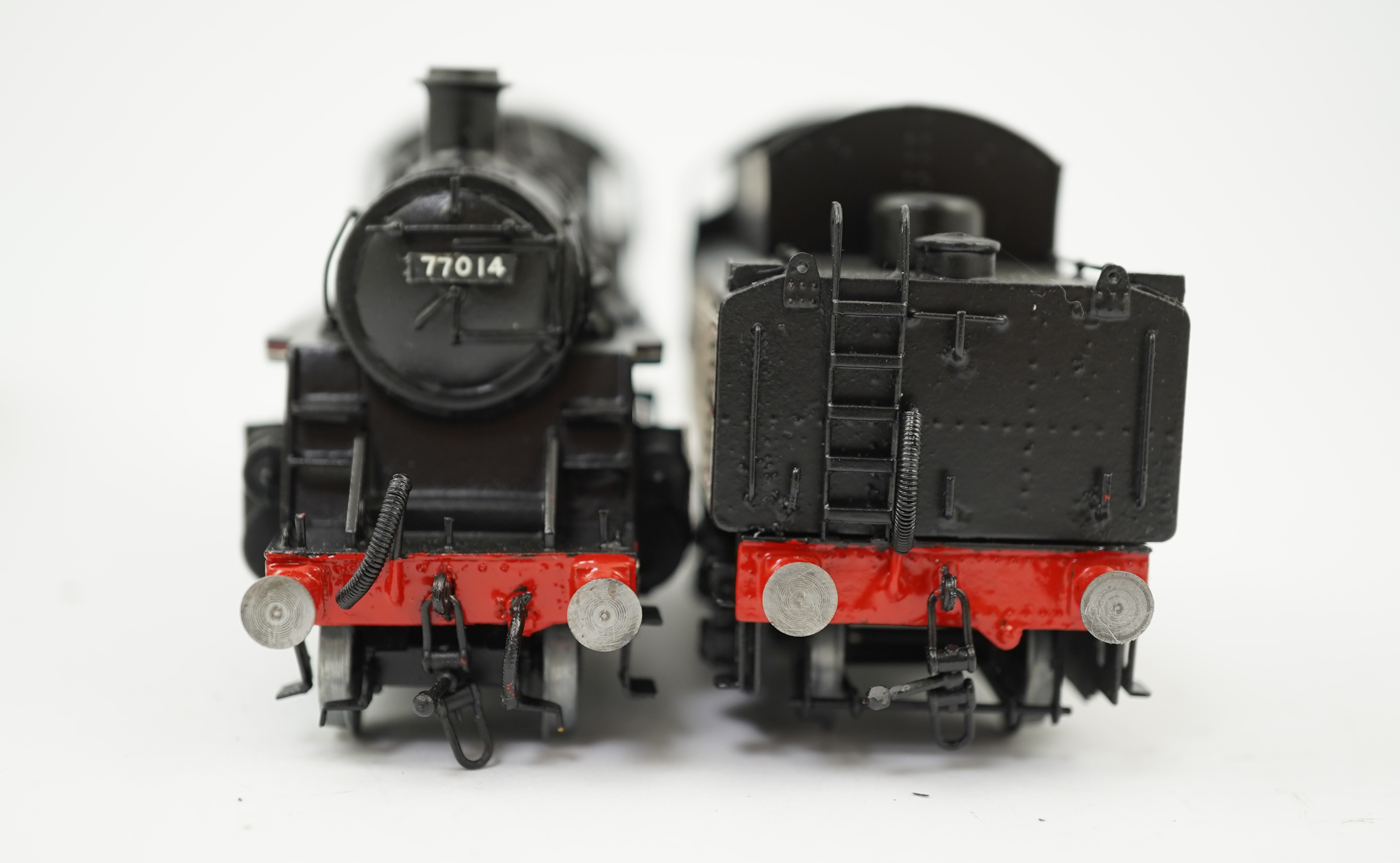 Two 00 gauge brass and white metal kit built BR tender locomotives; a Standard Class 2 2-6-0, 46437, together with a Standard Class 3 2-6-0, 77014, constructed, painted and lined to a high standard, both motored for two